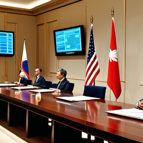 Home 19 **Image Prompt 1: The Evolving Diplomatic Table**
"A sophisticated, opulent diplomatic conference room, featuring a long, polished mahogany table adorned with traditional national flags and formal place settings. Seamlessly integrated into the scene, luminous holographic displays emerge from the table's surface, projecting live social media feeds, intricate data visualizations of global communication, and subtle AI-generated cultural sensitivity analyses. Dignified diplomats in classic attire are present; one thoughtfully reviews a traditional paper document, while another observes a transparent digital screen showing a nuanced international headline. The composition should convey a harmonious blend of timeless diplomatic rigor and cutting-edge digital integration, emphasizing the ongoing evolution of international relations. Photorealistic, high detail, subtly futuristic."