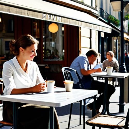 Home 17 Parisian Café Scene**
"A cozy Parisian café scene at midday, featuring a woman in a stylish, fully clothed outfit (skirt and blouse), sitting at a small table, sipping coffee. The café has classic Parisian architecture with awnings and outdoor seating. Background: soft focus on other patrons and the bustling street scene. Sunlight is dappled and warm. safe for work, appropriate content, fully clothed, professional photography, perfect anatomy, natural proportions, modest clothing, family-friendly, high quality."
**
