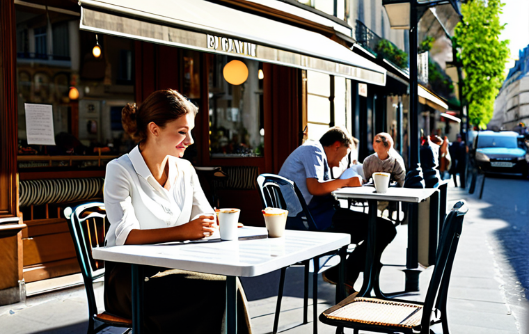Parisian Café Scene**

"A cozy Parisian café scene at midday, featuring a woman in a stylish, fully clothed outfit (skirt and blouse), sitting at a small table, sipping coffee.  The café has classic Parisian architecture with awnings and outdoor seating. Background: soft focus on other patrons and the bustling street scene.  Sunlight is dappled and warm. safe for work, appropriate content, fully clothed, professional photography, perfect anatomy, natural proportions, modest clothing, family-friendly, high quality."

**