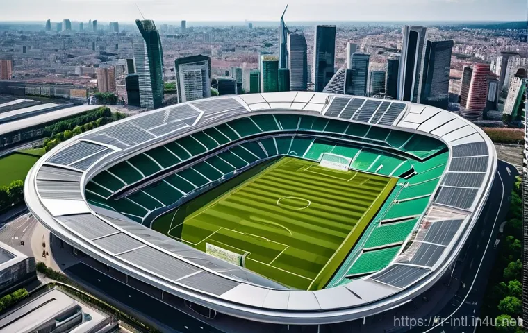 월드컵과 국가 이미지 - A grand, cinematic view of an elaborate World Cup opening ceremony taking place inside a state-of-th...
