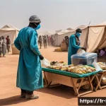 국제 인권 NGO 활동 사례 - A humanitarian aid corridor in a West African conflict zone: a diverse group of aid workers wearing ...
