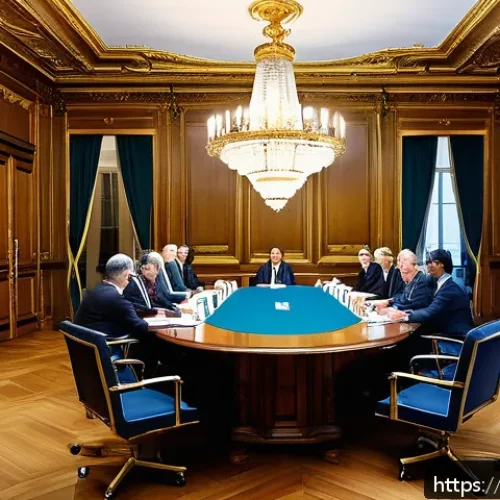 국제 조약 체결과 비준 절차 - A detailed scene of an international treaty negotiation in a grand, elegant conference room in Paris...